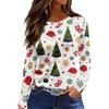 Women's Christmas Tree Print Long Sleeve Neck Top with Side Slit for Holiday Party