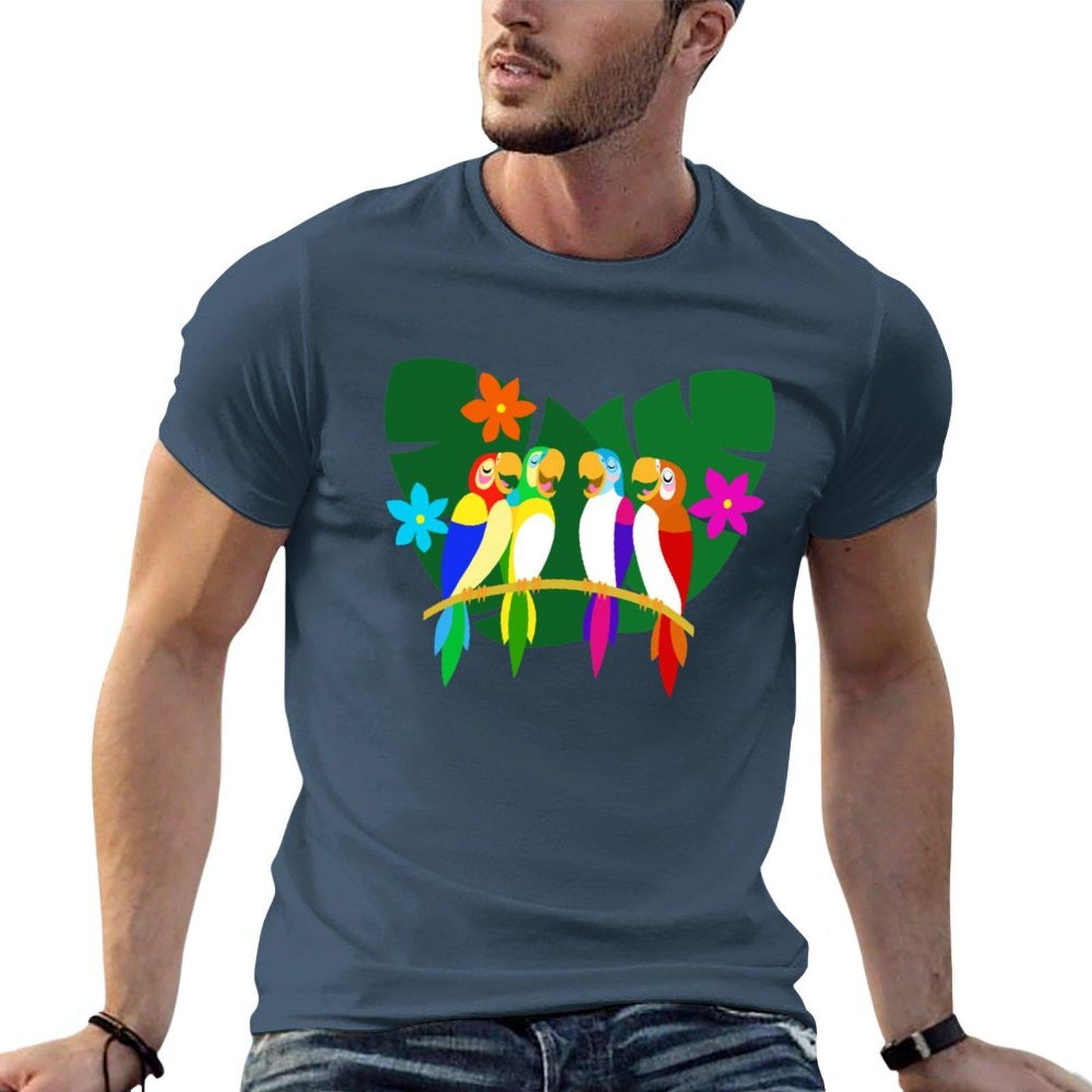 Tropical Singing Feathered Friends Tshirt Relaxed Fit Casual Short Sleeve Top S