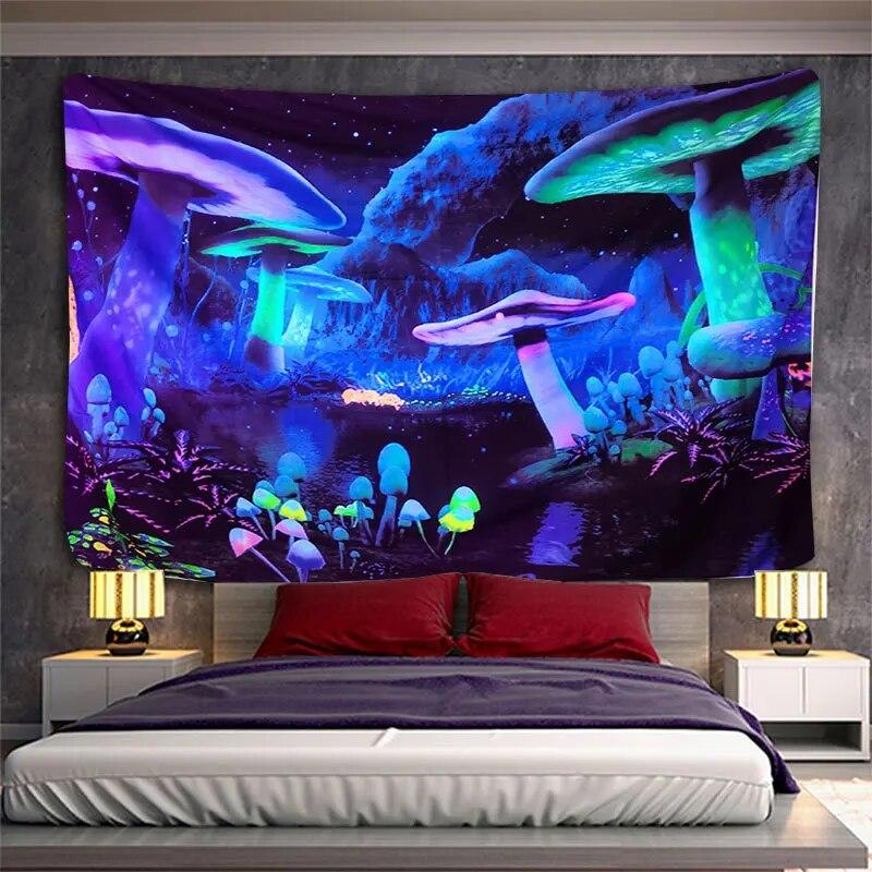 Dark Academic Room Decor Sunset Fluorescent Tapestry Psychedelic Mushroom  Witch Aesthetics Boho  Home