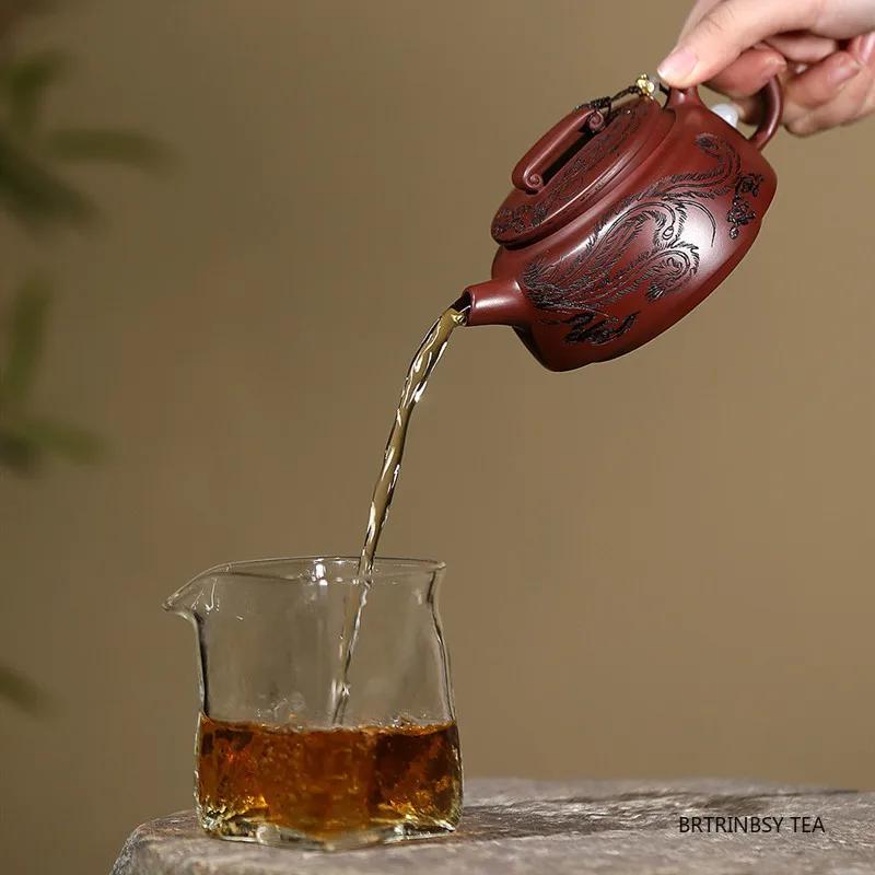 300ml Chinese Yixing Purple Clay Teapot Handmade Phoenix Pattern Tea Pot Tradition Household Beauty Kettle Tea Set Zisha Teaware