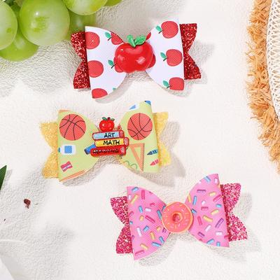LOVEKIKI 2Pcs Glitter Back To School Hair Bows Clip for Girls School Bus Hairpins Sweet Doughnut Headwear Hairgripes Gift