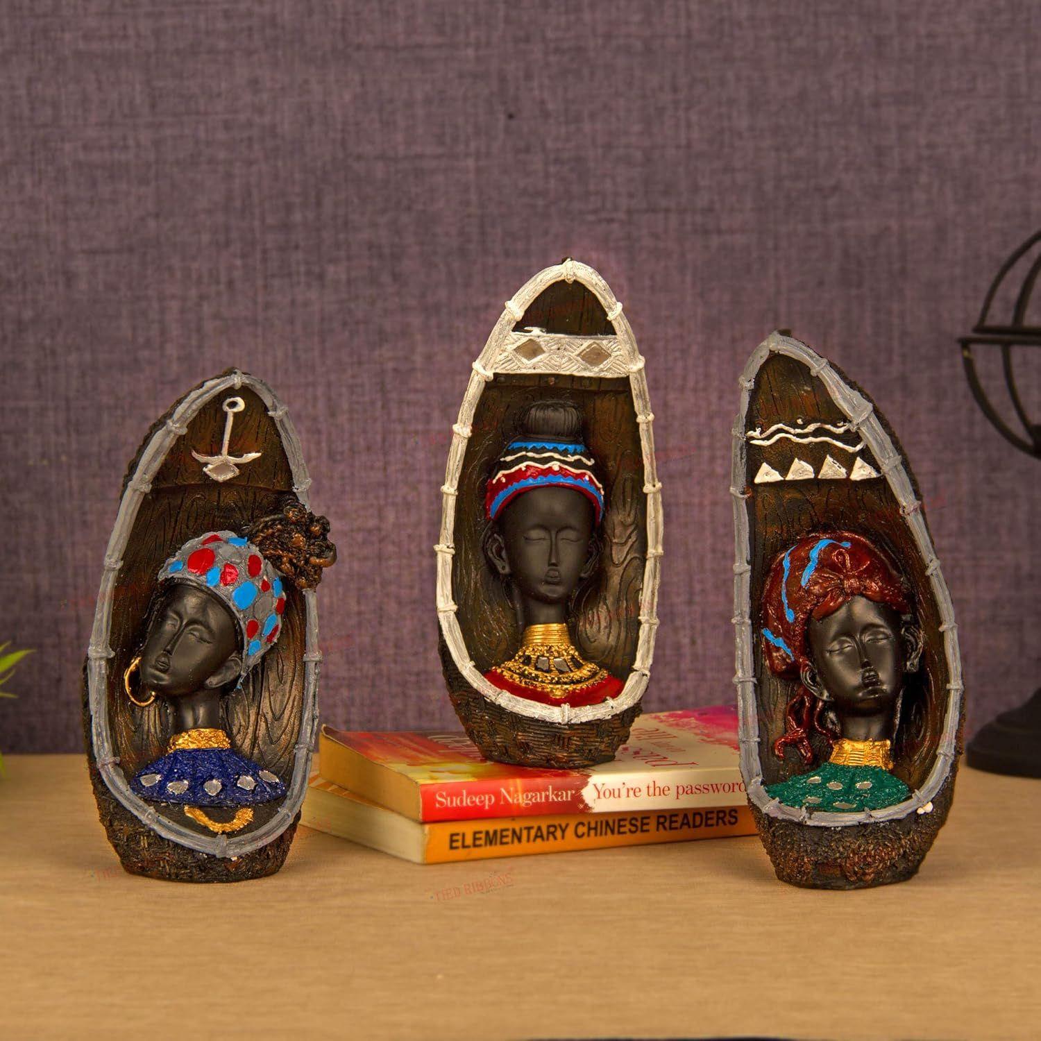 

Африканские статуэтки, предметы интерьера для гостиной, прикроватного столика, настенной полки, домашнее украшение (Набор из 3 фигурок), Разноцветный