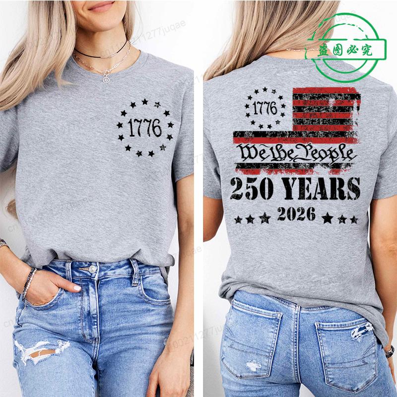 Summer Short Sleeve T-shirt Vintage Independence Day Women's Loose Casual Soft Plus Size Top 250th America Anniversary Shirts