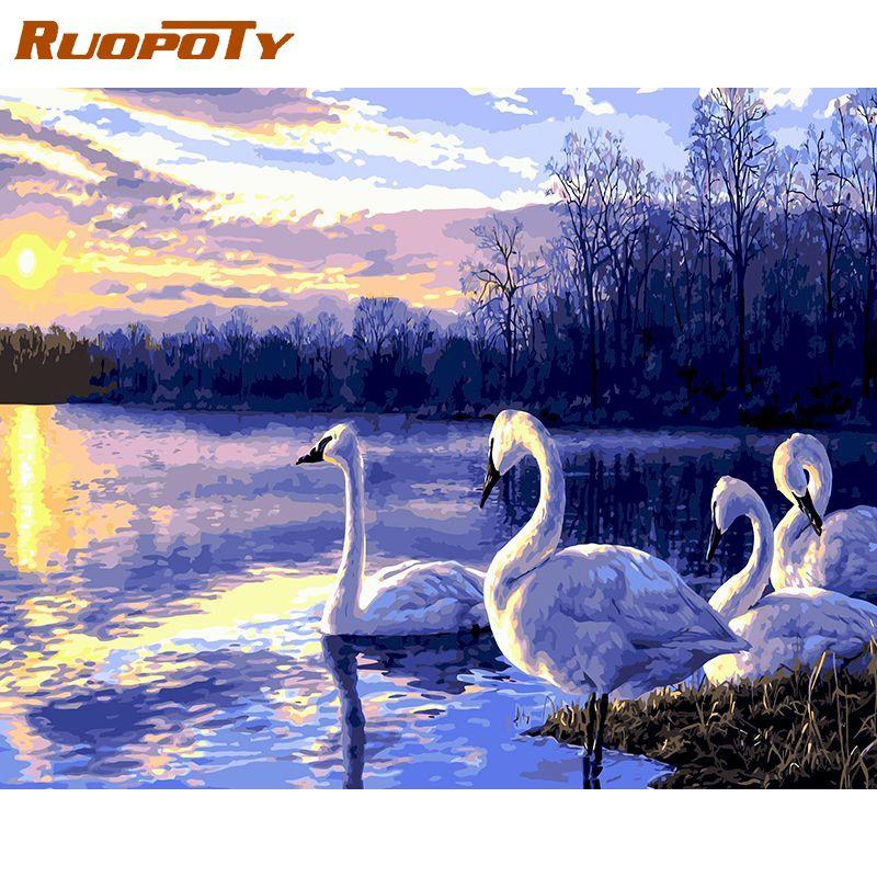 RUOPOTY Frameless Diy Paint By Numbers Animals Kit Acrylic Wall Art Picture By Numbers Canvas Painting For Home Decoration Arts