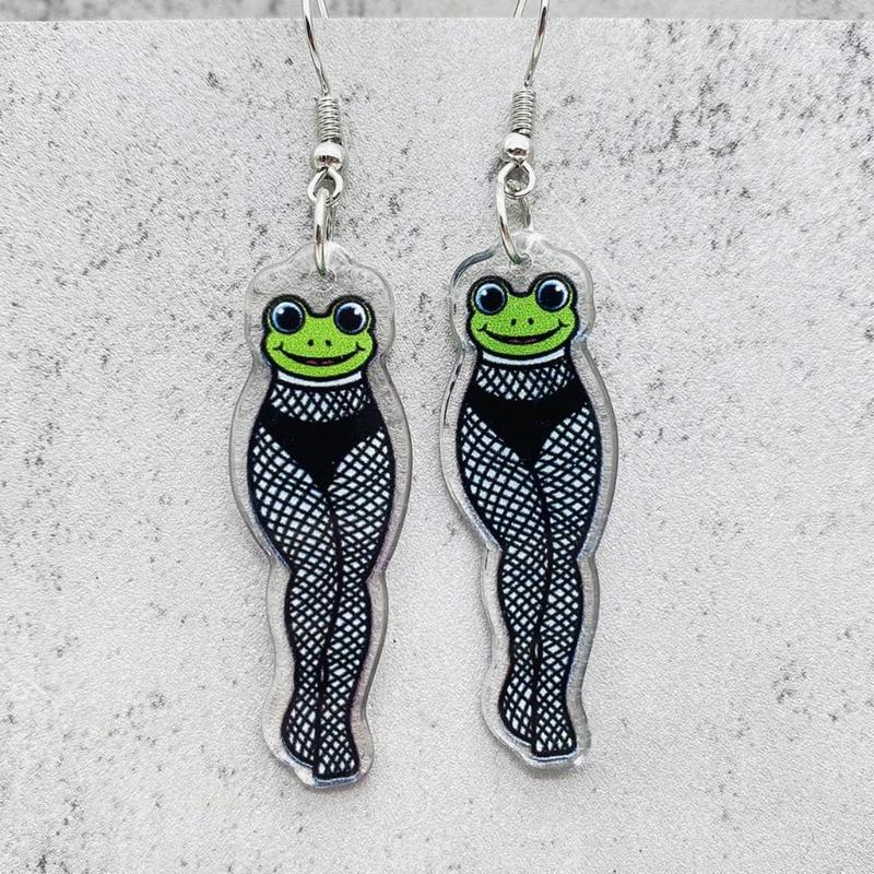 Cute Mushroom Frog Earrings Drop Earrings Acrylic Cartoon Balloon Print Dangle Earrings Ear Dangles Ear Pendant for Girl