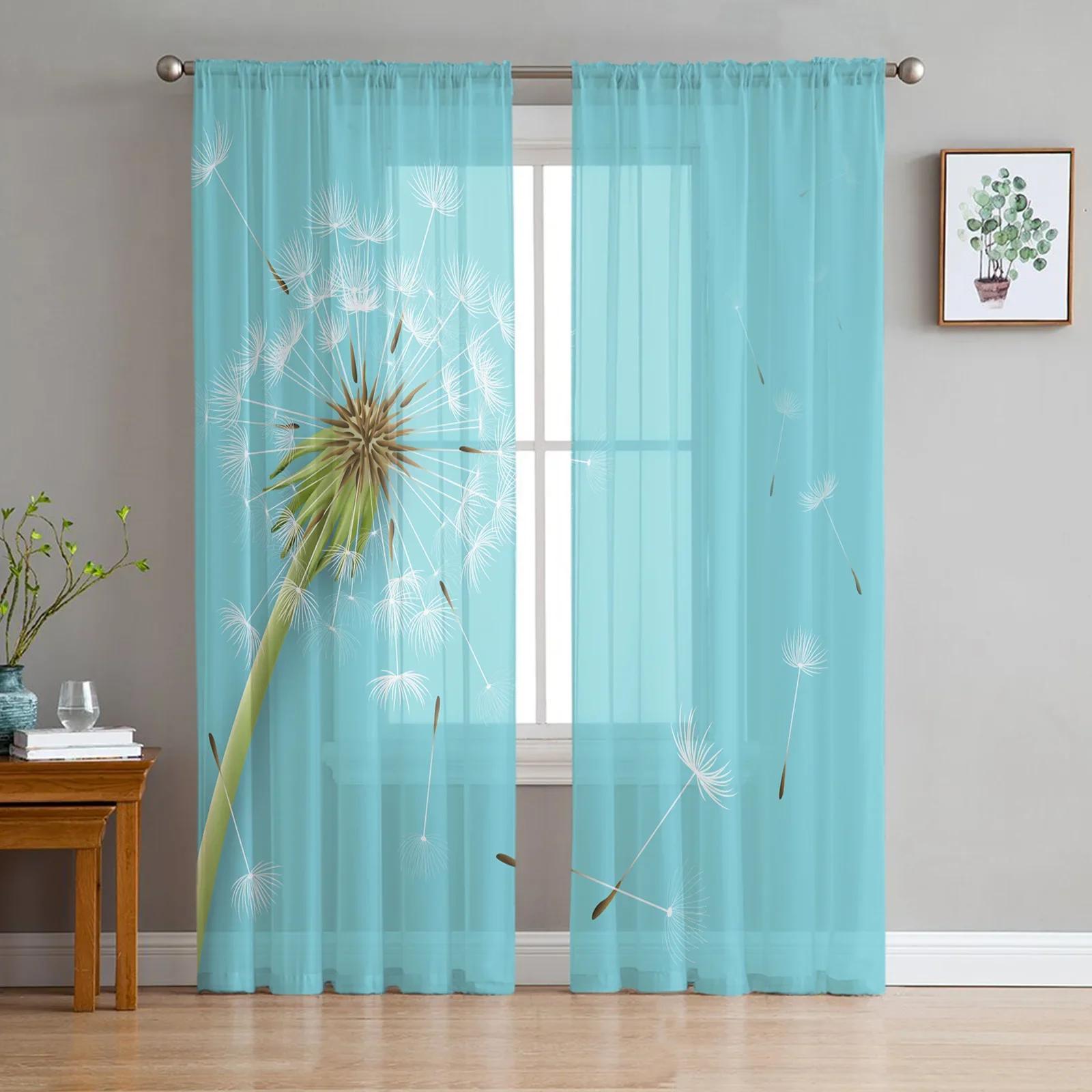

Dandelion Butterfly Floral Chiffon Green Plant Transparent Curtains for Living Room Bed Chamber Decoration Window Panel Voiles Netting Drapes W135 x H115cm x1&Rod Pocket