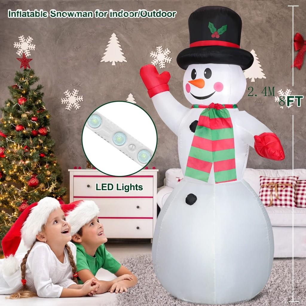 8 FT Lights Christmas Inflatables Snowman Outdoor Yard Decorations Christmas Blow Up Decoration Set Inflated Snowman with LED