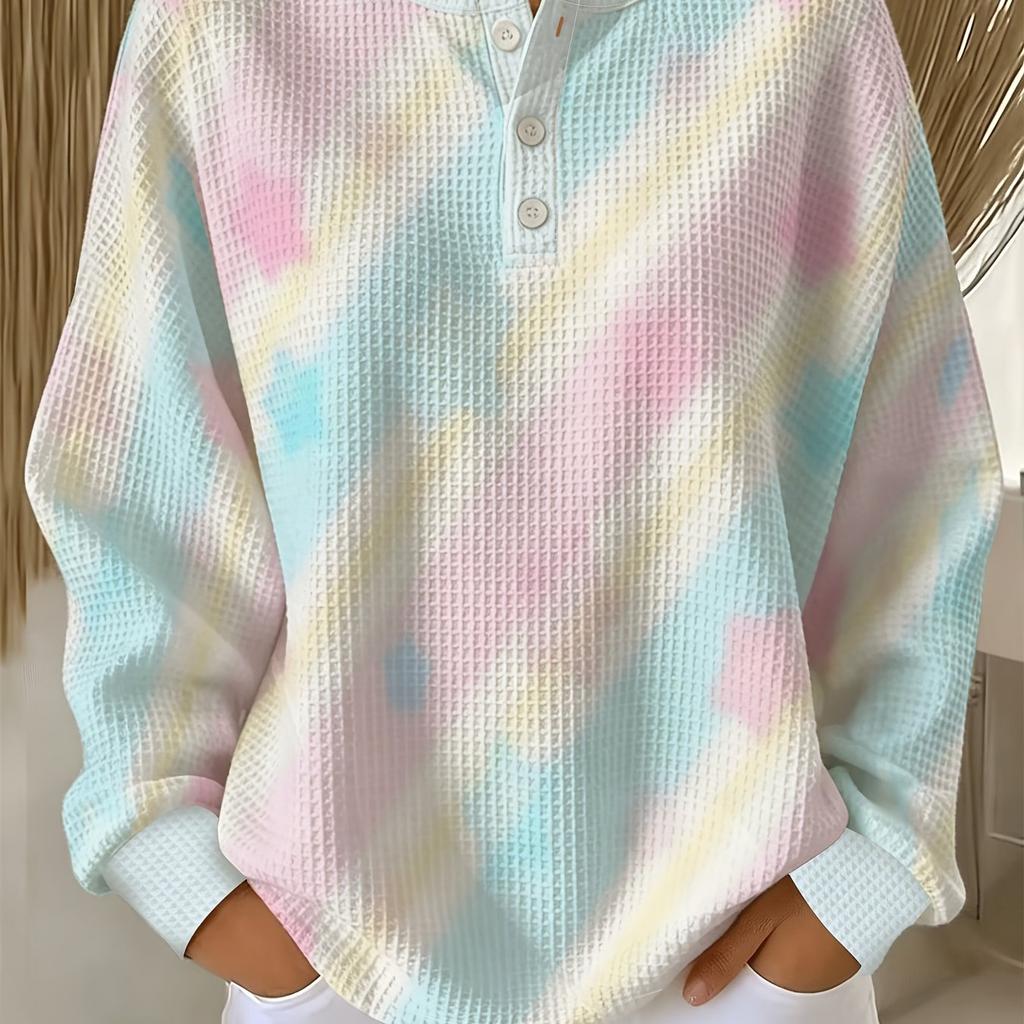 Women's waffle long sleeved T-shirt, made of soft, skin friendly, breathable fabric, comfortable, casual, versatile and stylish