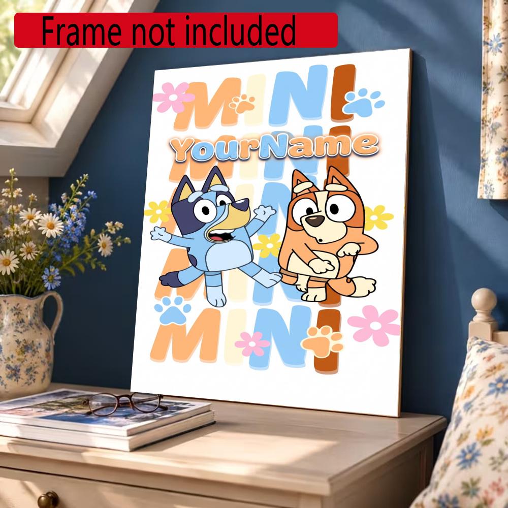 Bluey Customize Your Name Diamond Painting Round Diamond Diy Frameless Holiday Artwork Suitable For Home Office Wall Decoration