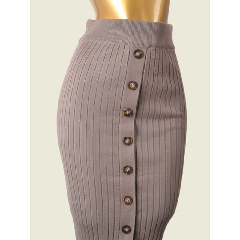 Export Japanese Style Vintage Single-Breasted Knitting Skirt High Waist Slim Looking Bodycon Dress Tight Stretch Split One-Step Skirt