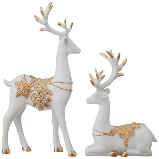 Basics Creative Resin Golden and White Reindeer Sculptures Beautiful Home Decor Handicraft Resin Elevates The Energy of Your Room