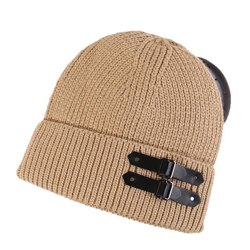 American Leather Buckle Knitted Cold Hat for Men and Women In Autumn and Winter Small Versatile Wool Hat Warm and Cold Hat