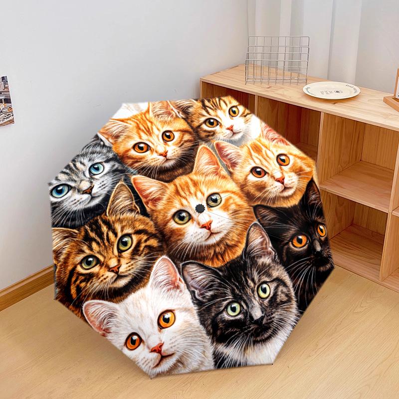 1 PC Automatic Folding Umbrella - Colorful Cat Pattern, Portable & Foldable Design with 8 Ribs, Christmas Birthday Gifts