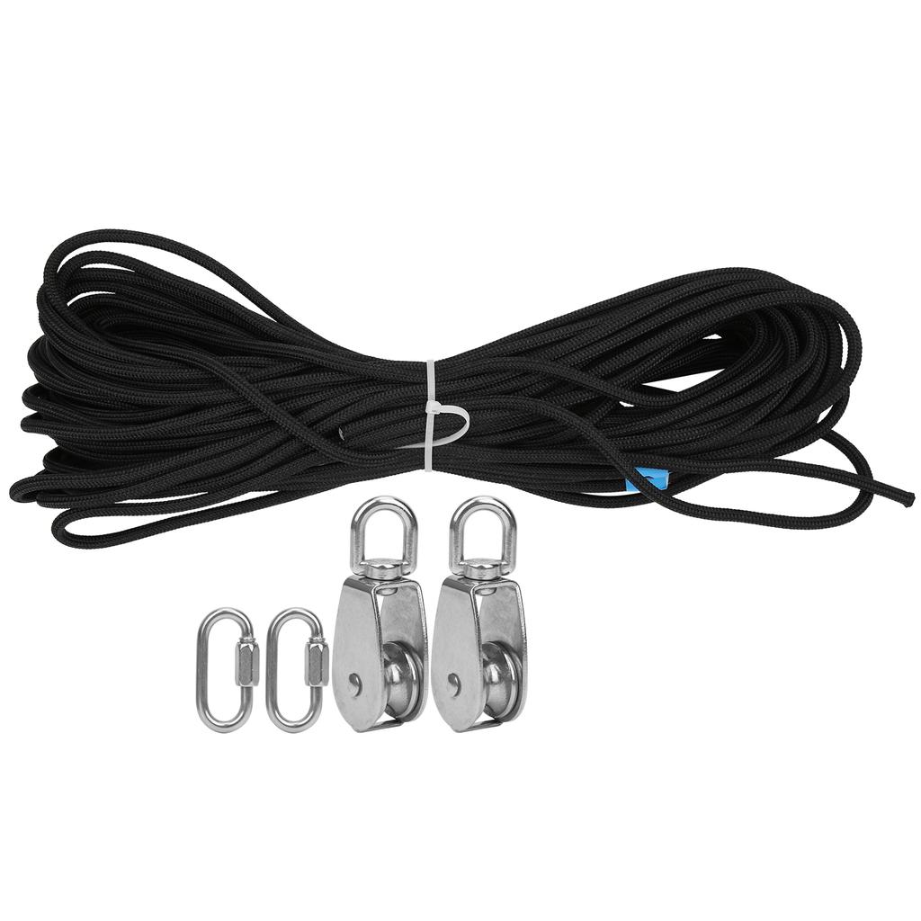 25MM Single Pulley Set with 30m Nylon Rope and 2Pcs PVC Carabiner Buckle Accessory