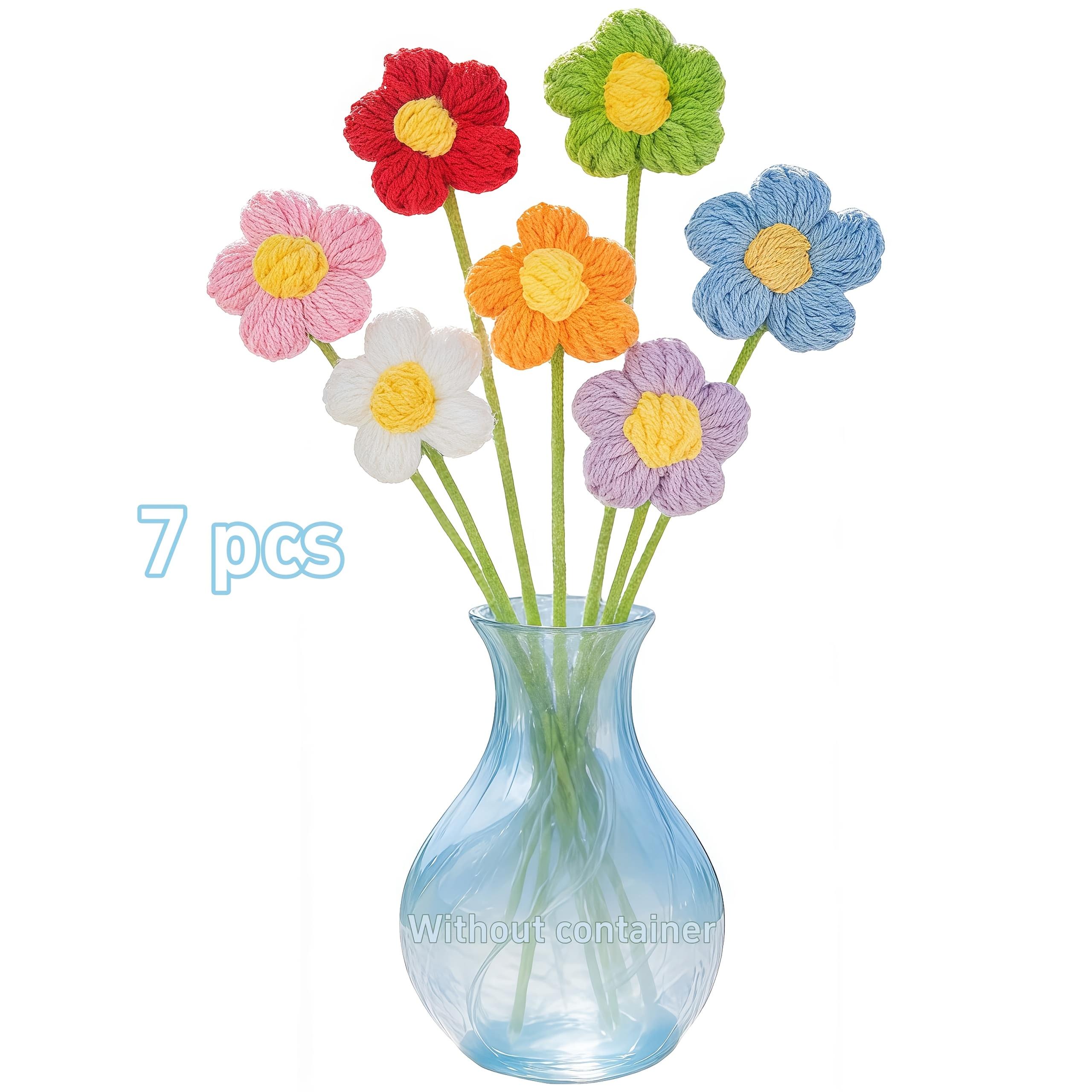 

7pcs Handcrafted Crochet Flowers | Artificial Fabric Blossoms, No Maintenance Required, Perfect for Home Decor and Gifting