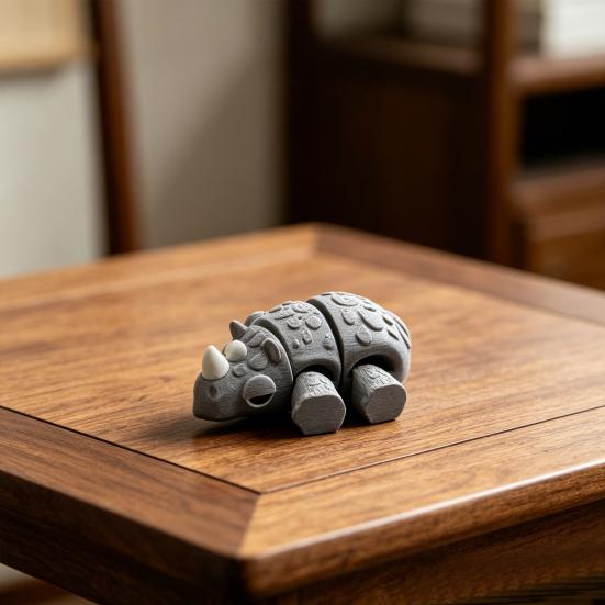 3D Printed Articulated Rhino Figure, Mini Cartoon Animal Model, Flexible Joint Fidget Stress Relief Toy, Educational Playset for Kids, Micro