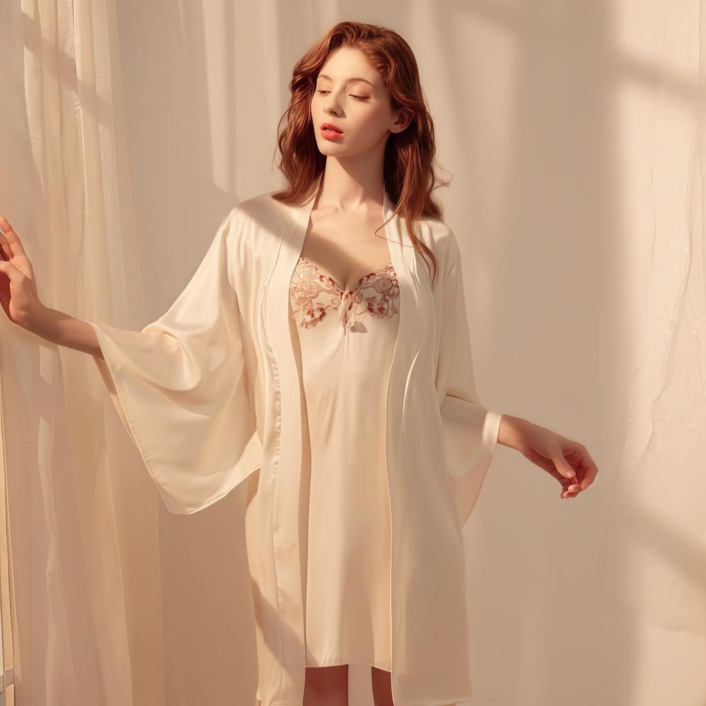 High-End Ice Silk Women's Summer Nightdress with Chest Pad, Princess-Style Embroidery, Wearable Outside as Suspender Pajamas or Homewear