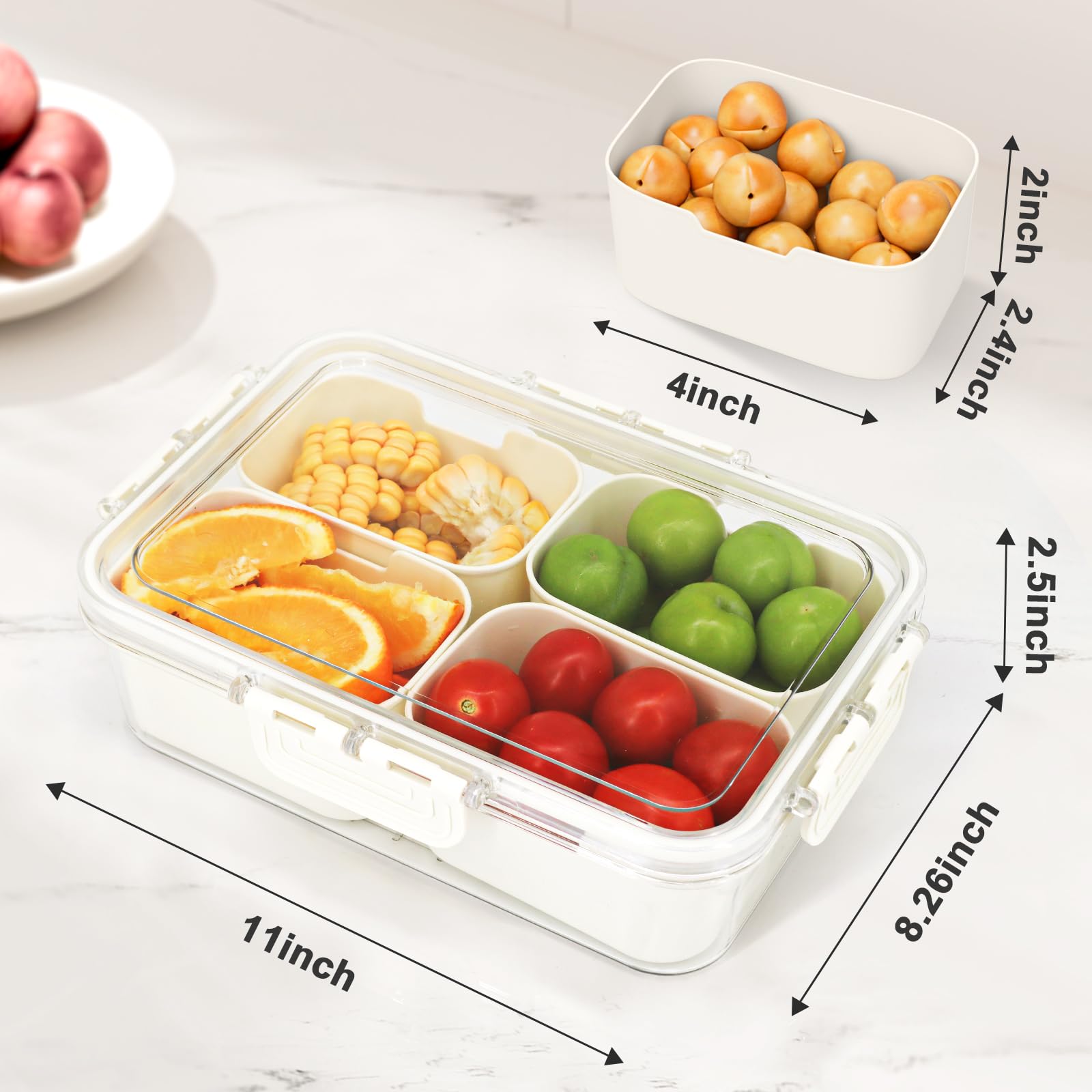 

Портативный контейнер для закусок, разделенный поднос для сервировки с крышкой и ручкой, прозрачный органайзер для закусок, фруктов, конфет, закусок