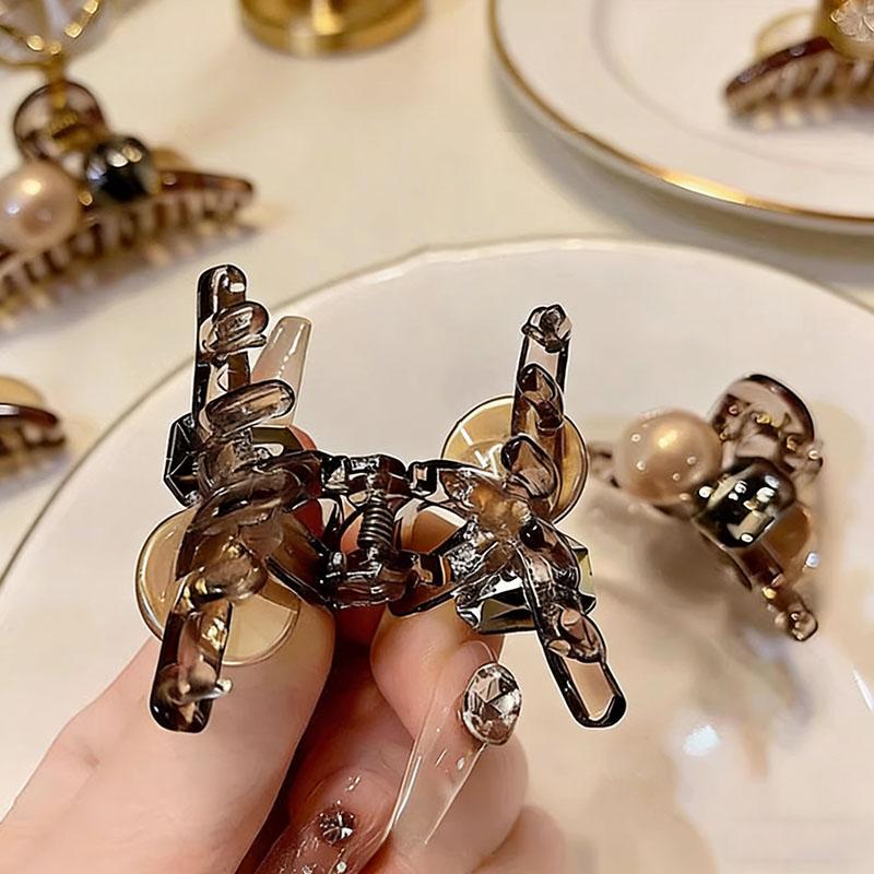 2pcs/set Elegant Pearl Rhinestoe Mini Hair Claw For Women Girls Sweet Claw Clip Small Hair Clip Hairpin Hair Acceseories