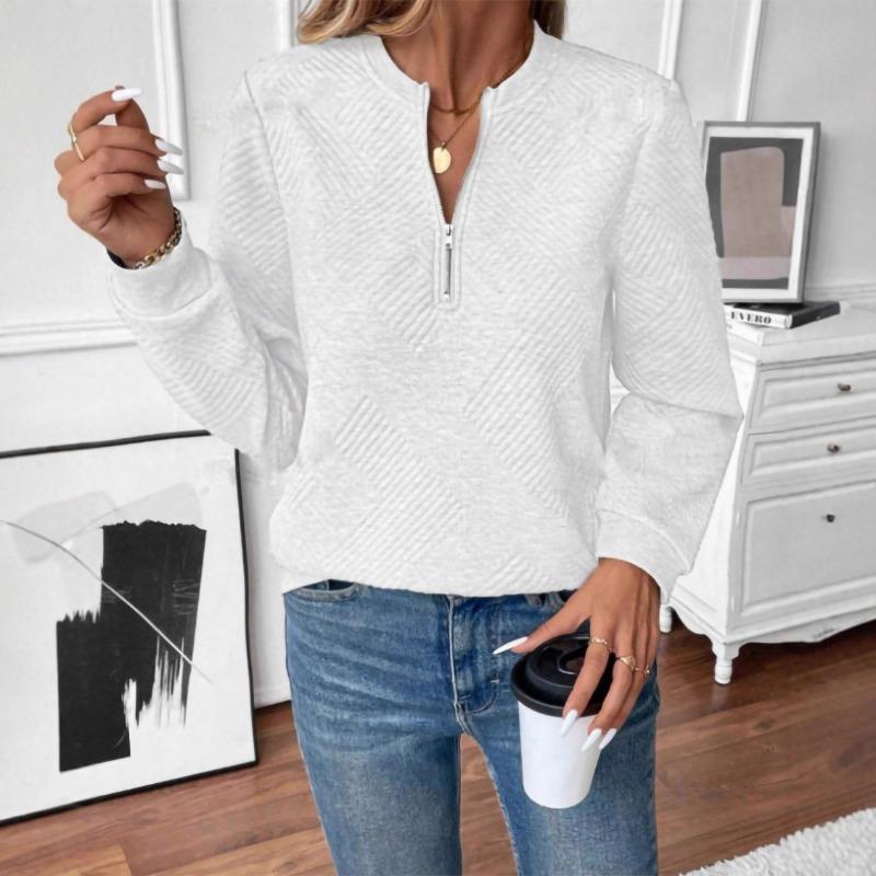 Autumn Winter Solid Color Casual Fashion Zipper Sweatshirt Women Simple All-match Bottomed Pullover Top