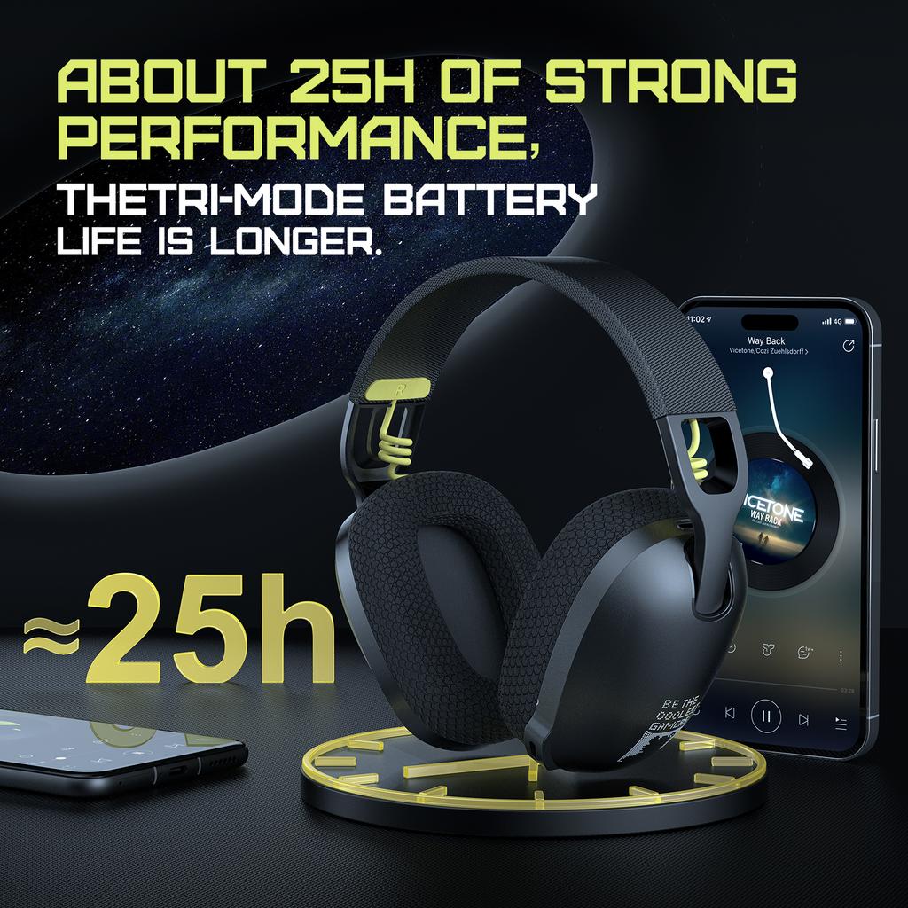 Onikuma B2 2.4GHz Wireless Headphones Gaming Headset 5.3 Large Capacity 500mah Battery Wireless Earphone with Internal Mic