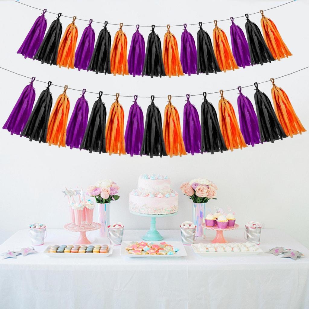 Holiday Decoration 15 Paper Tassel Birthday Party Room Decoration Black Orange Purple Pull Flower