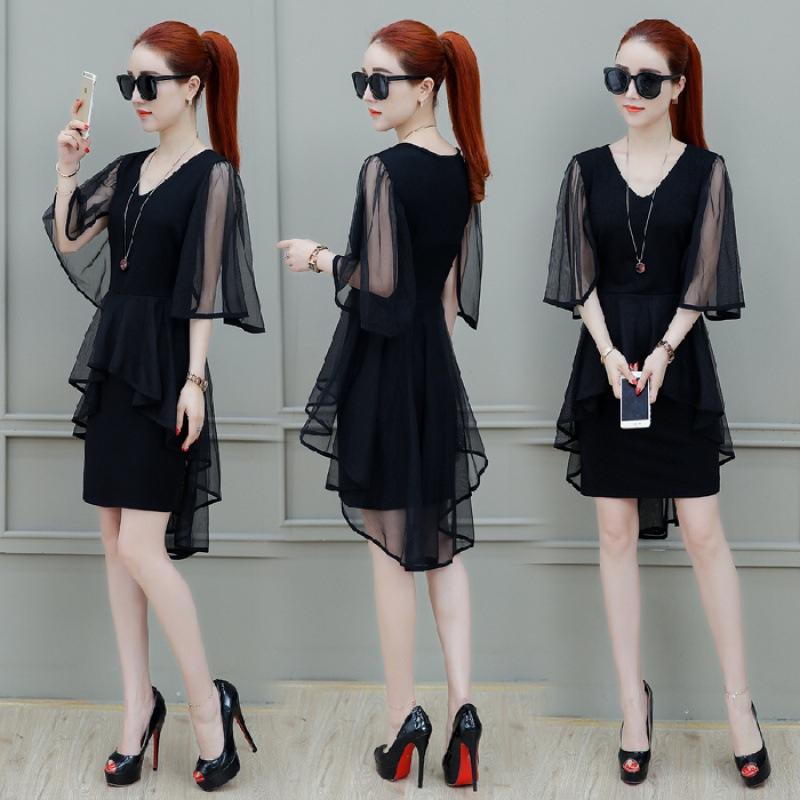 

Chiffon dress women s summer new gentle super fairy cold wind thin mesh medium and long summer skirt 3XL чорний