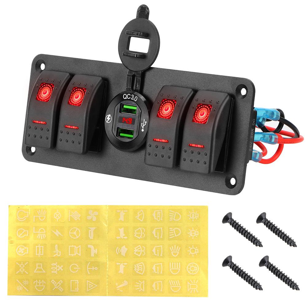 

LED Digital Voltmeter 12~24V Circuit Control Car Switch Panel Dual USB Port Outlet Combination фиолетовый