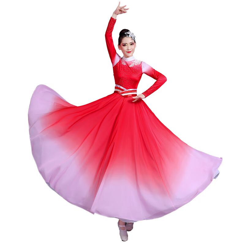Elegantes Modern Dance Langarm Schwingendes Performance-Kleid für Damen