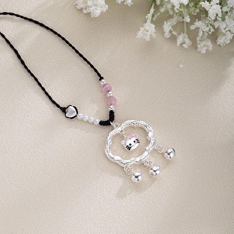 KT cat auspicious cloud lock bell necklace niche design safety lock Hello Kitty necklace sweet gift for girlfriend