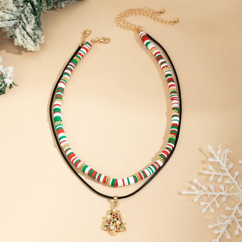 Christmas Beaded Necklace Trendy Pendant Clavicle Chain Trendy Neck Jewelry Gift for Holiday Party Occasion & Daily Wear