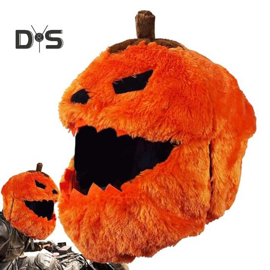 Halloween Pumpkin Motorcycle Helmet Cover High Visibility Dustproof Plush Cartoon Pumpkin Head Motorbike Full Helmet Protector Guard