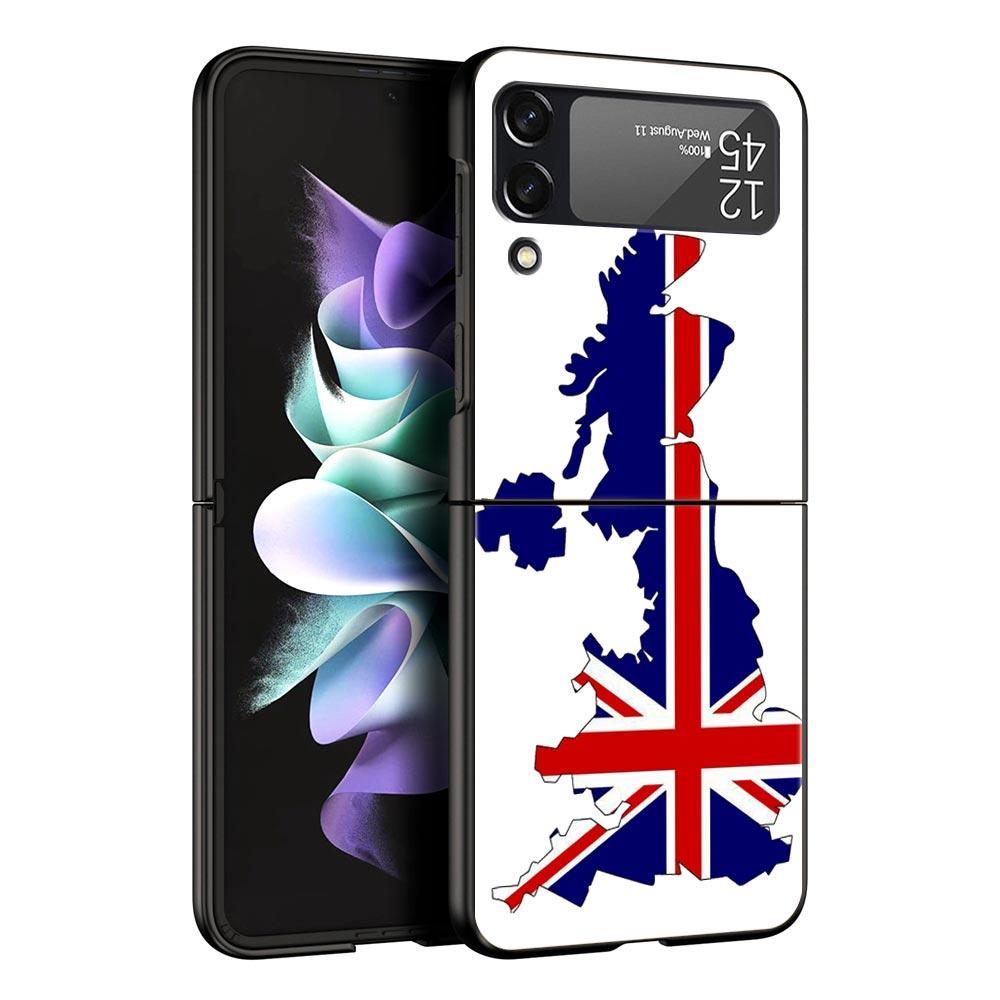 England UK Flags Phone Case For Samsung Galaxy Z Flip3 Flip4 Flip5 PC Bumper Shell For Z Flip 3 4 5 Black Hard Folding Cover