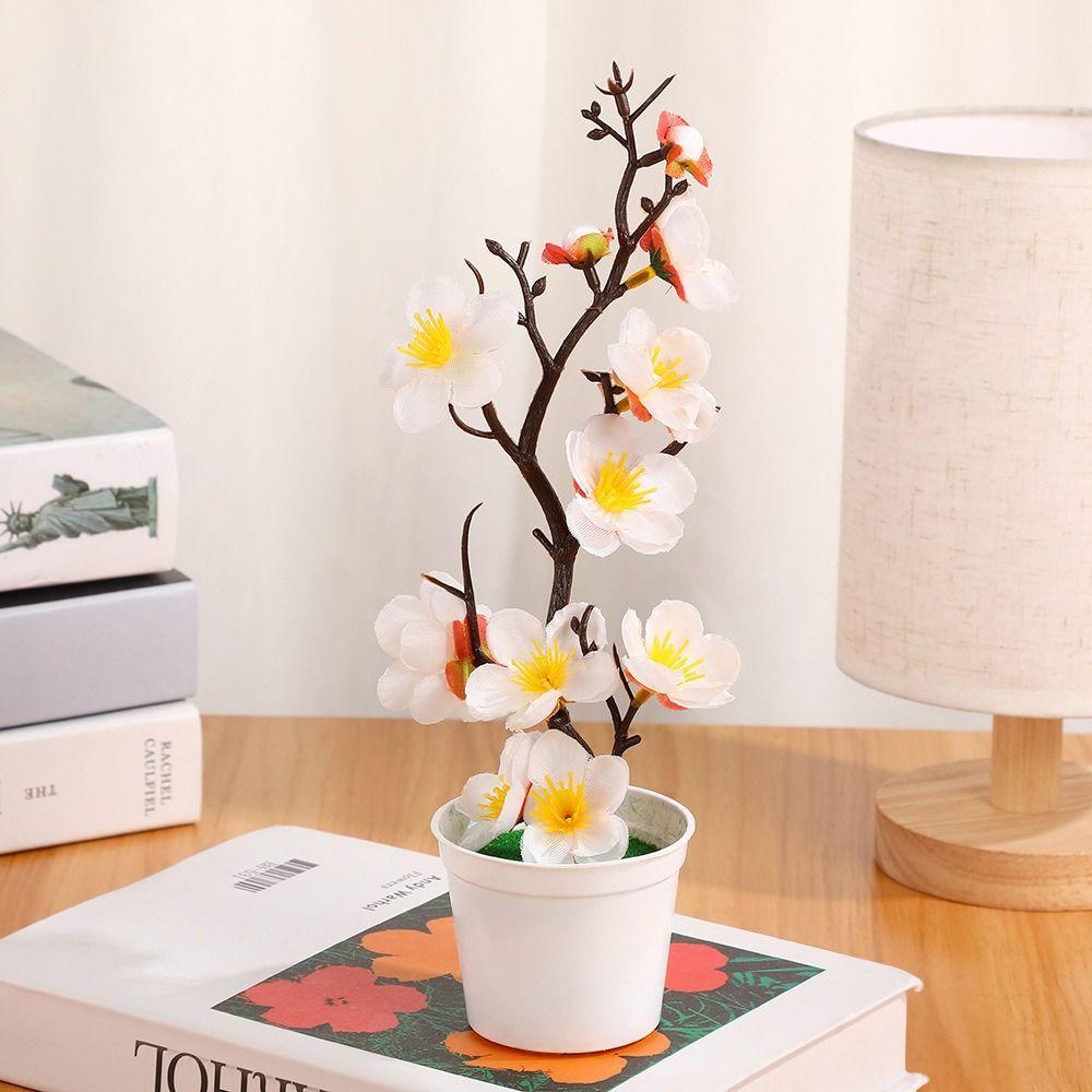 5 Colors Artificial Potted Plant 11*27cm Simulated Tree Ornaments New Plum Blossom Pot