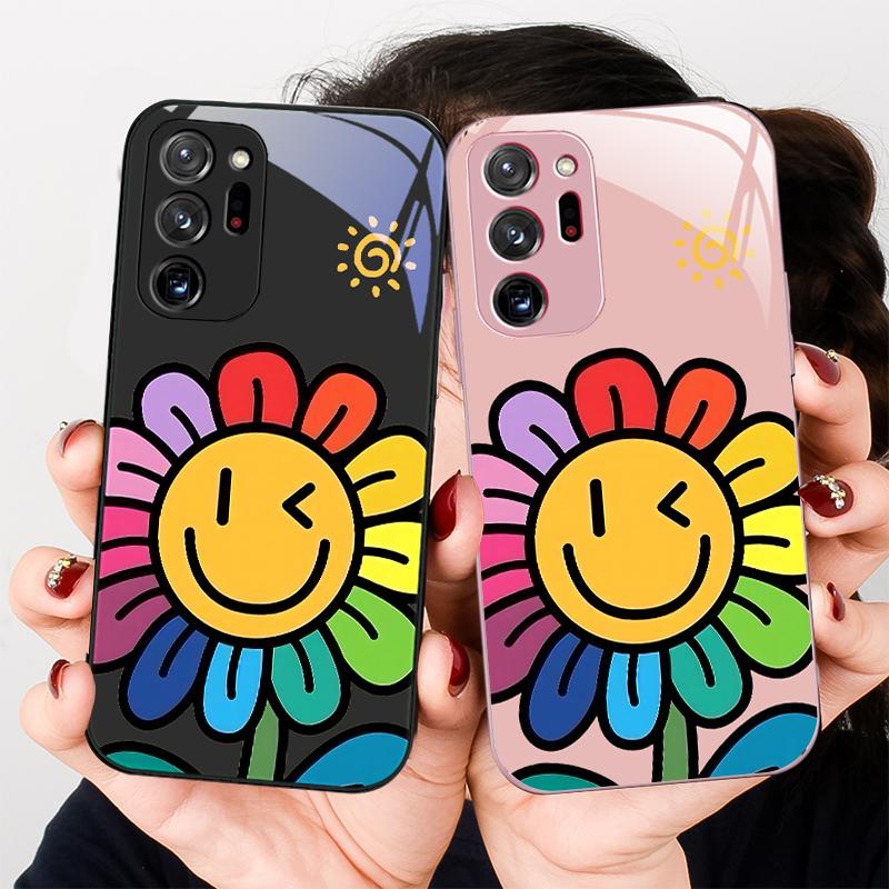 Cartoon-Blumen Lila Für Samsung A 01 02 03 Core 04 05 06 10 12 13 A14 5G 15 16 M 02 12 Note 8 9 10 20 Glas Ultra Handyhülle