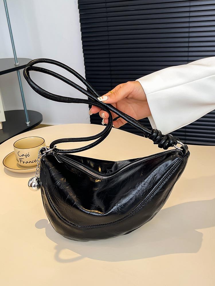 Borsa a Spalla Singola a Tracolla Croissant d'Argento 2025 - Versatile, Grande Capacità, Design a Raviolo