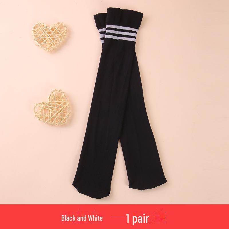 

Гольфы выше колена с тремя полосками для девочек - весна, лето, осень Medium чёрный/белый