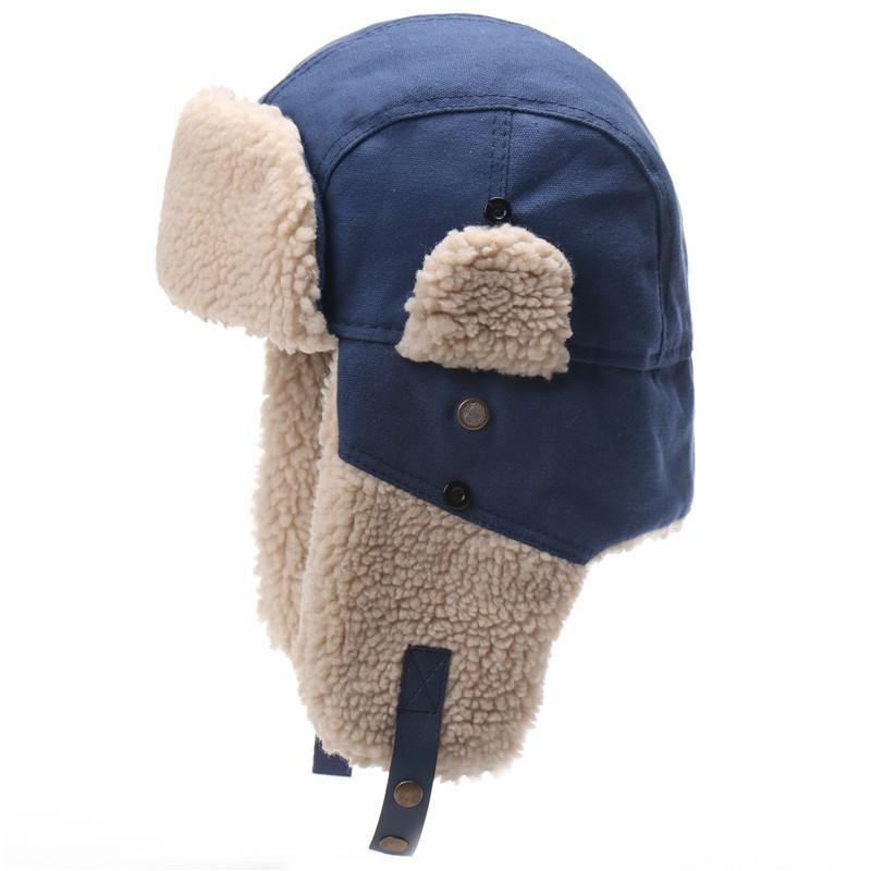 Winter Warm Fleece-Lined Canvas Beanie Hat Outdoor Cycling Snow Hiking Windproof Ear Protection Unisex