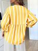 Womens Summer Striped Puff Sleeve Babydoll Blouse V Neck Loose Fit Top