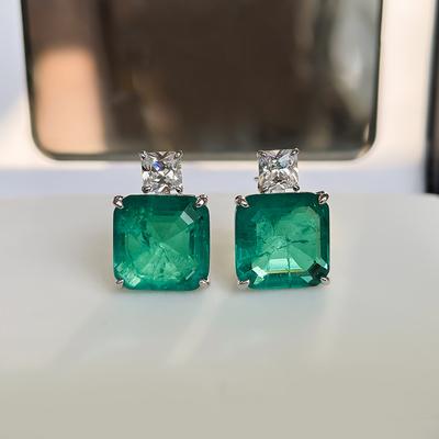 Boucles d'oreilles vintage en pierres précieuses émeraude 100 % argent sterling 925 et or blanc