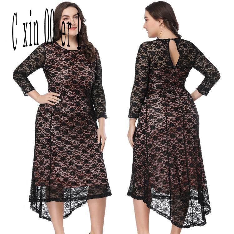 Summer Autumn Hollow Out Back Sexy & Club Women Dresses Plus Size 5xl Lace Black Dress