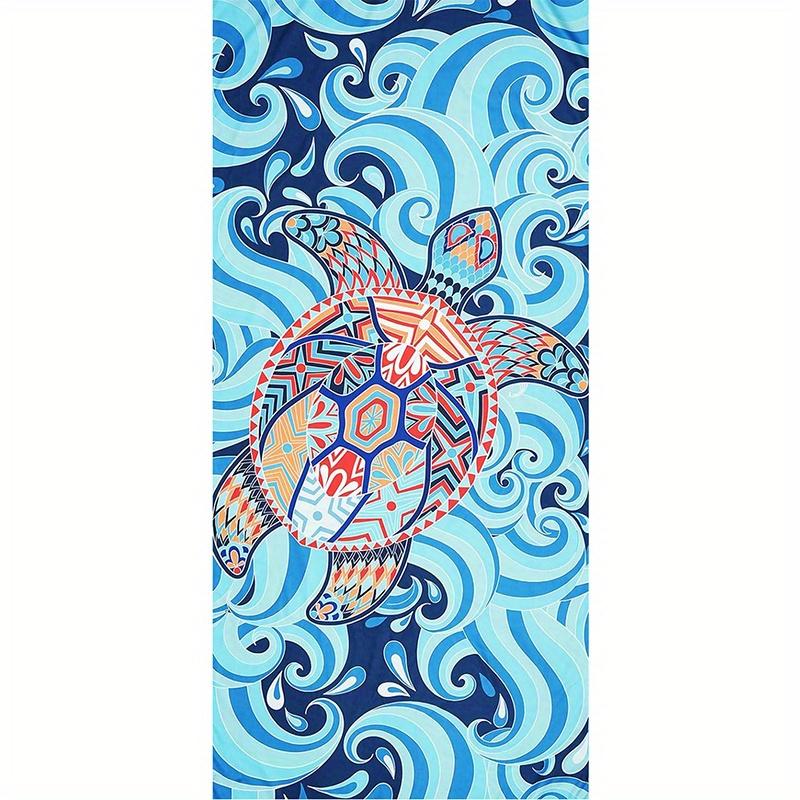

Beach Towel Geometric Turtle and Wave Pattern Sun Protection Windproof Suitable for Swimming Pool Camping Travel Blanket W40*H60(CM)