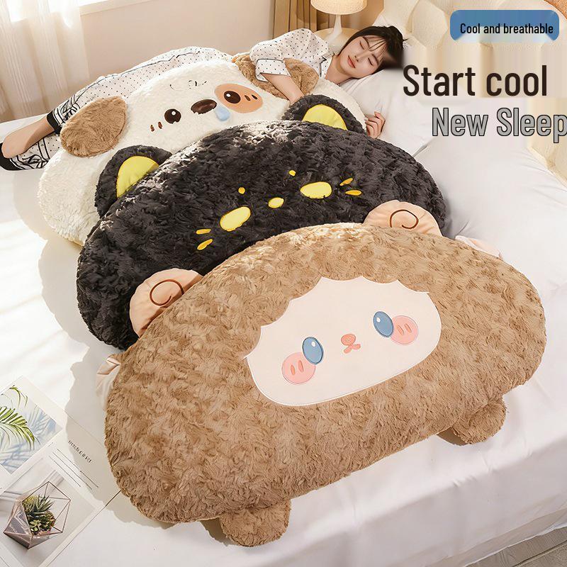 Cartoon Big-Head Fluffy Pillow: Double-Sided Cool Lumbar Support for Summer Sleep & Leg-Clamping.
