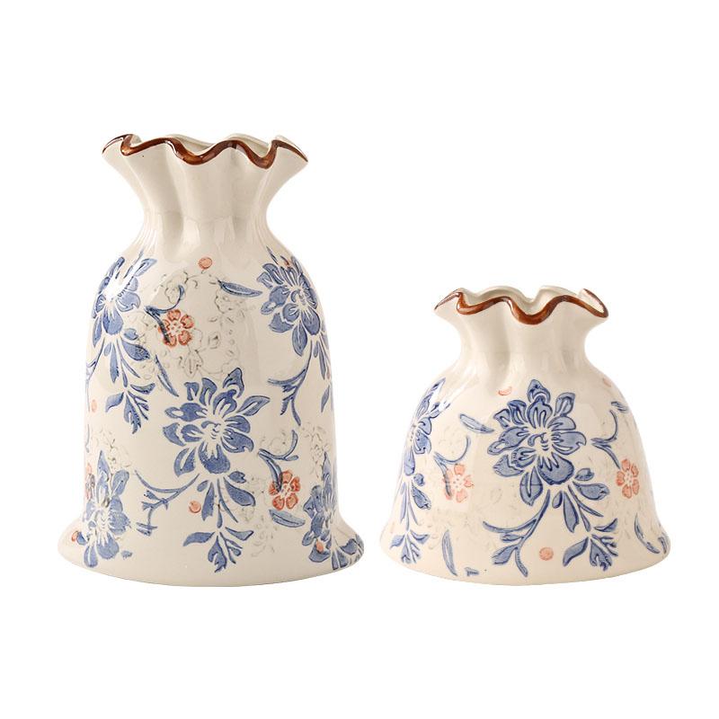 Vintage Floral Texture Ceramic Vase Table Decoration Flower Arrangement Creative Bag Shape Flowers Vases Room Aesthetic Decor