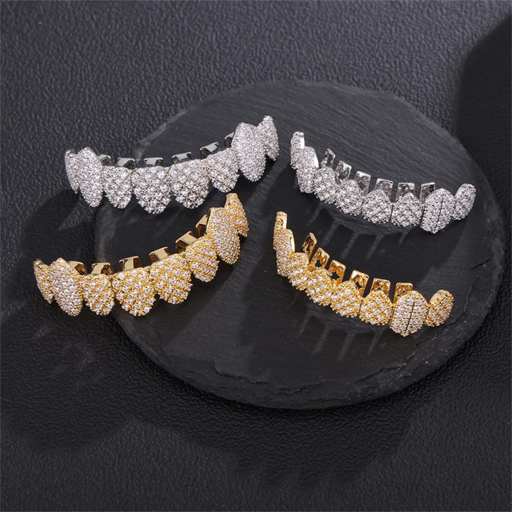 Fashion Full CZ Stone Rhinestone Braces Zircon Teeth Cap Brace For Women Men Top Bottom Dental Grills Personalized Body Jewelry