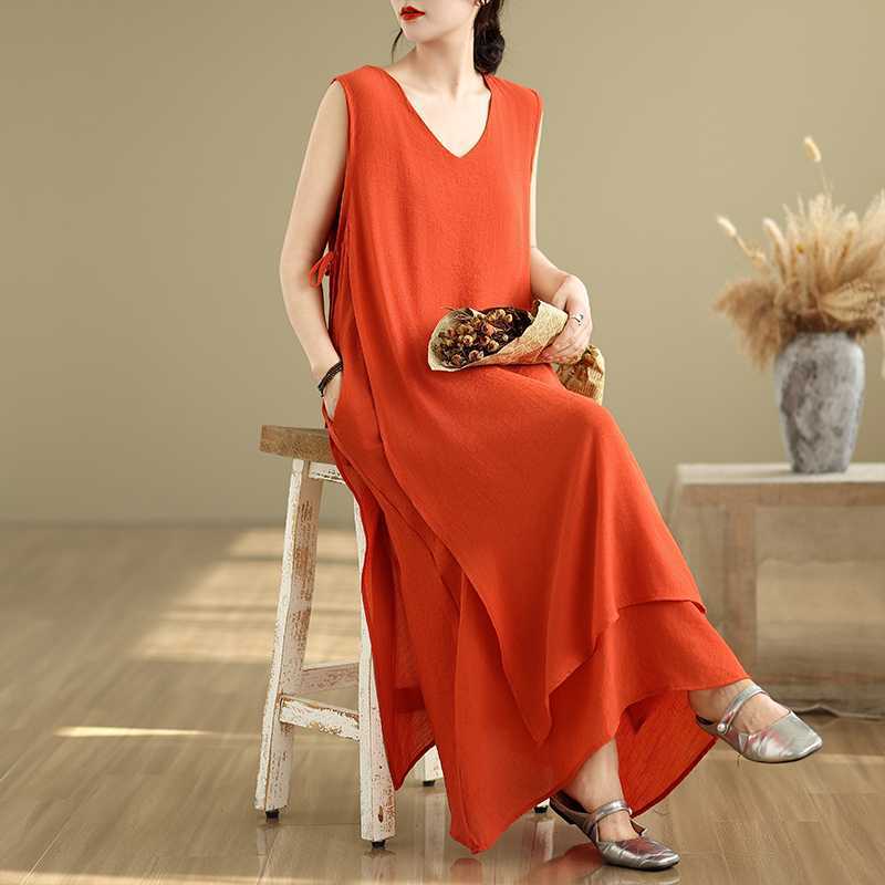 

Летняя юбка-жилет с V-образным вырезом и большим качелями XL красный