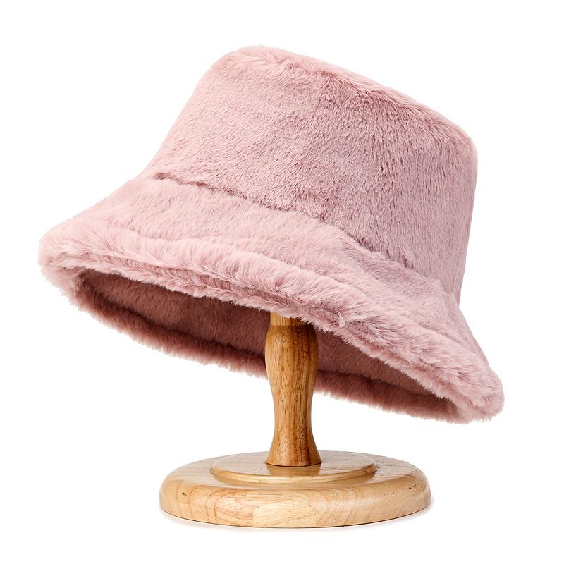 Koreanischer Lamm-Kunstpelz-Eimerhut für Damen, warm, weich, Panamahut, Outdoor-Fischermütze für Damen, einfarbige Beanie-Mütze