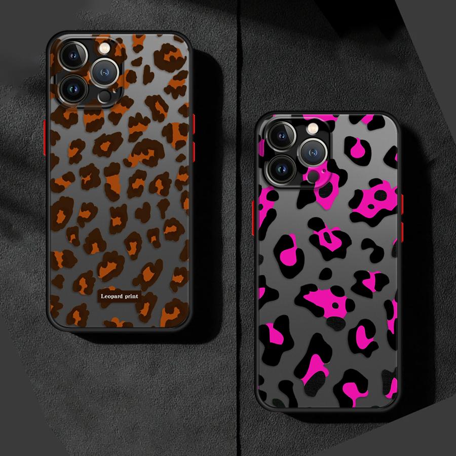 Leopard Print Phone Case for iPhone 16 11Pro 13 Mini 7 8 Plus XS Max SE XR 14 Pro 15Pro 12 Matte Cover