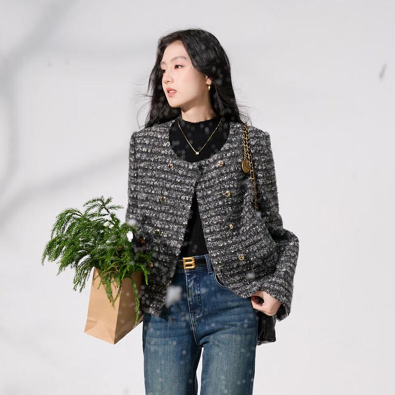 Sancai 2025 Winter Fragrance Style Short Wool Coat