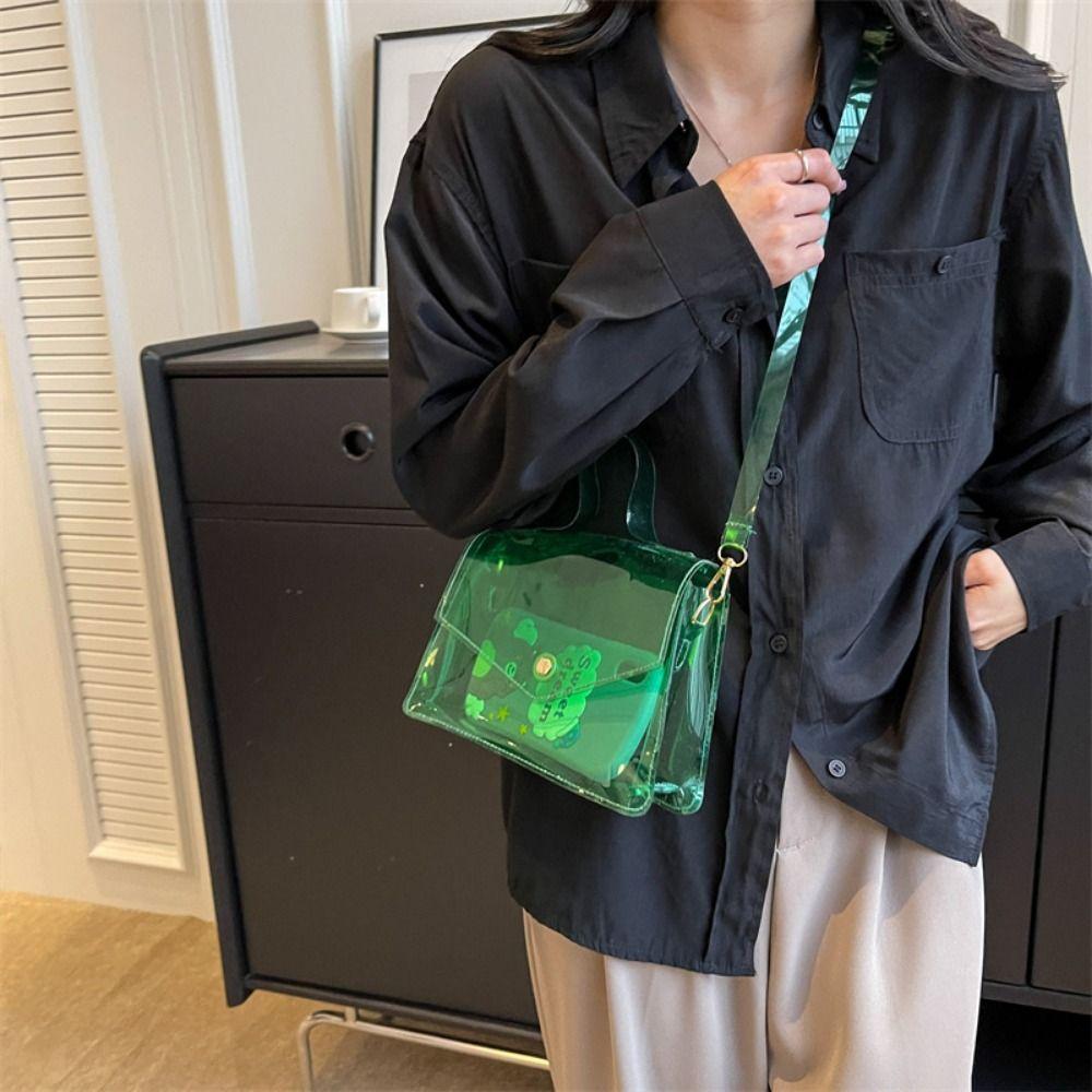 

Portable Jelly Transparent Shoulder Bag Waterproof Women s Bag Simple Handbags Purse білий